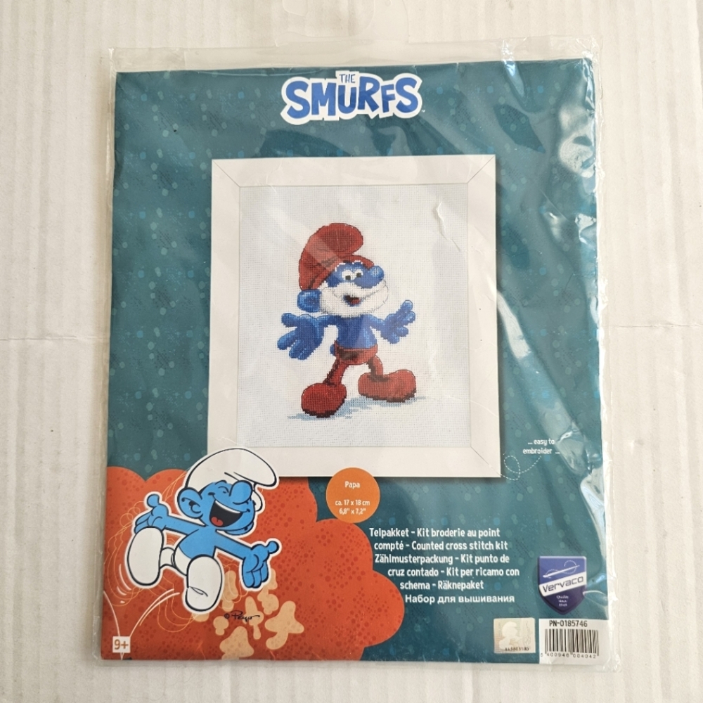 Vervaco Smurfs counted cross stitch kit Papa Smurf 6.8" X 7.2" New  In Package